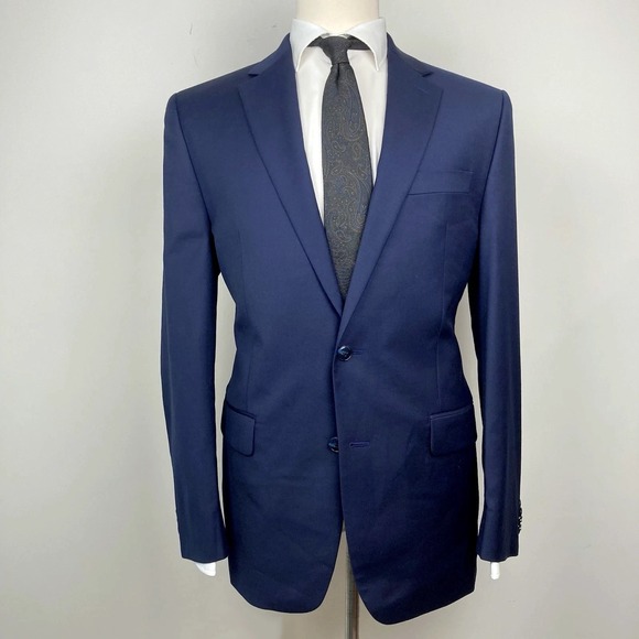 Michael Kors Mens Classic-fit Suit Jacket Blazer 42L‎ Navy Blue Wool E091348